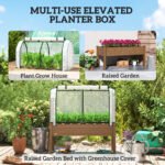 Raised Garden Bed with PE Greenhouse Cover Outdoor Planter Box for Herbs and Vegetables, 48 x 22 x 46 inch, Brown - Image 6