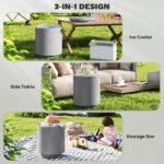 2.6 Gal Outdoor Side Table, 3-In-1 Concrete Cooler Bar Table with Storage, Removable Ice Bucket and Lid, Gray - Image 4