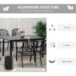 Outdoor Dining Table for 6 Person, Rectangular Patio Table, Aluminum Metal Legs for Garden, Lawn, Patio, Woodgrain Black - Image 5