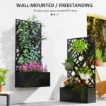 Metal Planter Box Raised Garden Bed with Decorative Privacy Screen, Wall-mounted or Freestanding, 24" x 9.1" x 44.5" - Image 4