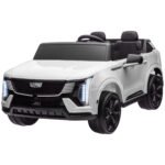 2-Seater 12V 10AH Ride on Truck, Cadillac Escalade Licensed Electric Car for Kids w/ Spring Suspension Wheels, White