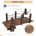 5 ft Wooden Garden Bridge Arc Footbridge with Metal Chain Railings & Solid Fir Construction, Carbonized - Image 4