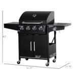 52" Barbecue Grill with Wheels 4+1 Burner Liquid Propane Gas Grill Outdoor Cabinet Style BBQ Trolley w/ Side Burner, Warming Rack - Image 3