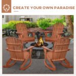 Adirondack Rocking Chair, with Slatted Wooden Design, Fanned Back, Ergonomic Armrests, & Classic Rustic Style, For Porch, Patio, Backyard, Teak - Image 8