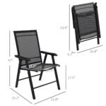 Set of 4 Outdoor Folding Chairs, Stackable Patio Dining Chairs with Armrests, Metal Frame, Black - Image 3