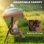 Kids Patio Swing, 2-Seater Outdoor Swing Chair with Adjustable Canopy and Safety Belt, Monkey Pattern Hanging Swing Bench for Garden or Backyard, Coffee - Image 4