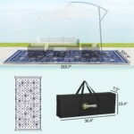 Reversible Outdoor Rug, Waterproof Plastic Straw with Carry Bag, 9' x 18', Blue & White Rhombus - Image 3