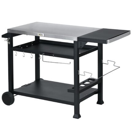 3-Shelf Outdoor Grill Cart Table with Foldable Side Table