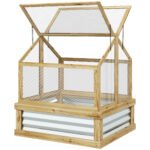 Raised Garden Flower Bed Kit with Greenhouse, Wooden Cold Frame Planter, 35.5" x 31.5" x 36", Natural