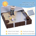 Kids Sandbox with Cover, 4 Corner Seats, Bottom Liner for Backyard, Garden, Outdoor, 73" x 47" x 9", Dark Brown - Image 6