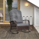 Rattan Porch Rocker w/ Plush Cushion, Gray - Image 2