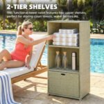 Valet Pool Towel Rack, Water-Resistant PE Plastic Rattan Wicker Storage Organizer, 2 Shelves, 1 Basket Drawer - Image 4