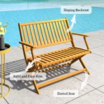 2-Person Foldable Wood Outdoor Bench with Backrest and Armrests for Garden, Porch, Park, Balcony, Teak - Image 7