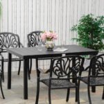 Outdoor Dining Table for 6 Person, Rectangular Patio Table, Aluminum Metal Legs for Garden, Lawn, Patio, Woodgrain Black - Image 2