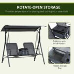 2-Seat Outdoor Porch Swing, with Pivot Storage Table, Cup Holder, & Adjustable Overhead Canopy, Stand's Skid-Resistant Feet Pad, Breathable Mesh Seat, Steel Frame, for Patio, Gray - Image 5