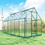 Polycarbonate Greenhouse with Swing Door and Two Adjustable Roof Vents, Aluminum Walk-in Greenhouse, 11x6 ft, Dark Green - Image 3