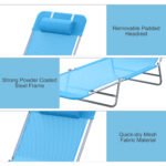 Folding Chaise Lounge Pool Chairs, Outdoor Sun Tanning Chairs with Pillow, Reclining Back, Steel Frame & Breathable Mesh for Beach, Yard, Patio, Blue - Image 4