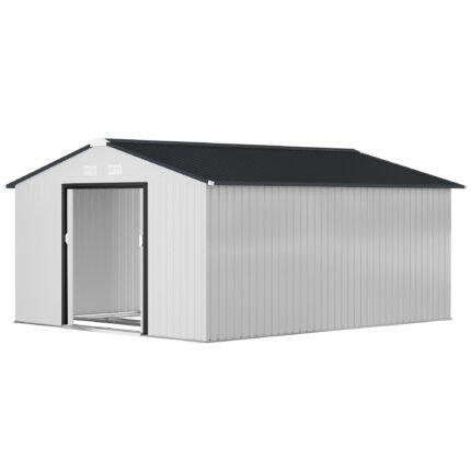 Metal Garden Storage Shed with Double Lockable Doors, White