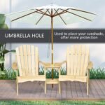 Fire Pit Seating, 2 Wooden Adirondack Chairs with Outdoor Table & Umbrella Hole, Wood 2 Person Adirondack Bench, Natural - Image 4