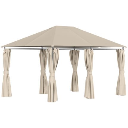 Outdoor Patio Gazebo, 10 ft x 13 ft, with Double Roof, Vented Roof, Curtains and Hooks