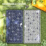 Reversible Outdoor Rug, Waterproof Plastic Straw with Carry Bag, 9' x 18', Blue & White Rhombus - Image 7