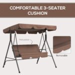 Large Family Swing Set, 3-Seat Adjustable Canopy Swing Bench with Cushion, Steel Frame Stand for Patio, Garden, Family Use, Brown - Image 8
