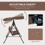 Large Family Swing Set, 3-Seat Adjustable Canopy Swing Bench with Cushion, Steel Frame Stand for Patio, Garden, Family Use, Brown - Image 5