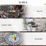 30" Outdoor Fire Pit Dining Table, 3-in-1 Round Wood Burning Fire Pit Bowl, Patio Ice Bucket with Storage Shelf, Spark Screen Cover for BBQ, Bonfire, Camping, Mosaic - Image 4