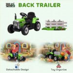 12V Ride on Tractor with Trailer, 25W Dual Motors, Battery Powered Electric Tractor with Remote Control, Music Startup Sound and Horn, LED Lights, Green - Image 4