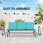 3-Person Outdoor Patio Glider Bench, Porch Glider Swing with 3 Seats, Breathable Mesh Fabric, Metal Frame, Blue - Image 5