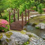 7.5' Fir Wood Garden Bridge Arc Walkway with Side Railings, Perfect for Backyards, Gardens, & Streams, Carbonized - Image 2