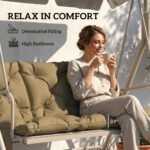 Bench Cushion Non-Slip Outdoor Swing Cushion w/Backrest Side Pocket for 3 Seater Patio Furniture Beige - Image 5