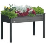 48" Raised Garden Bed, Elevated Wooden Planter Box with Holes for Vegetables, Herb, Flowers for Backyard, Dark Gray