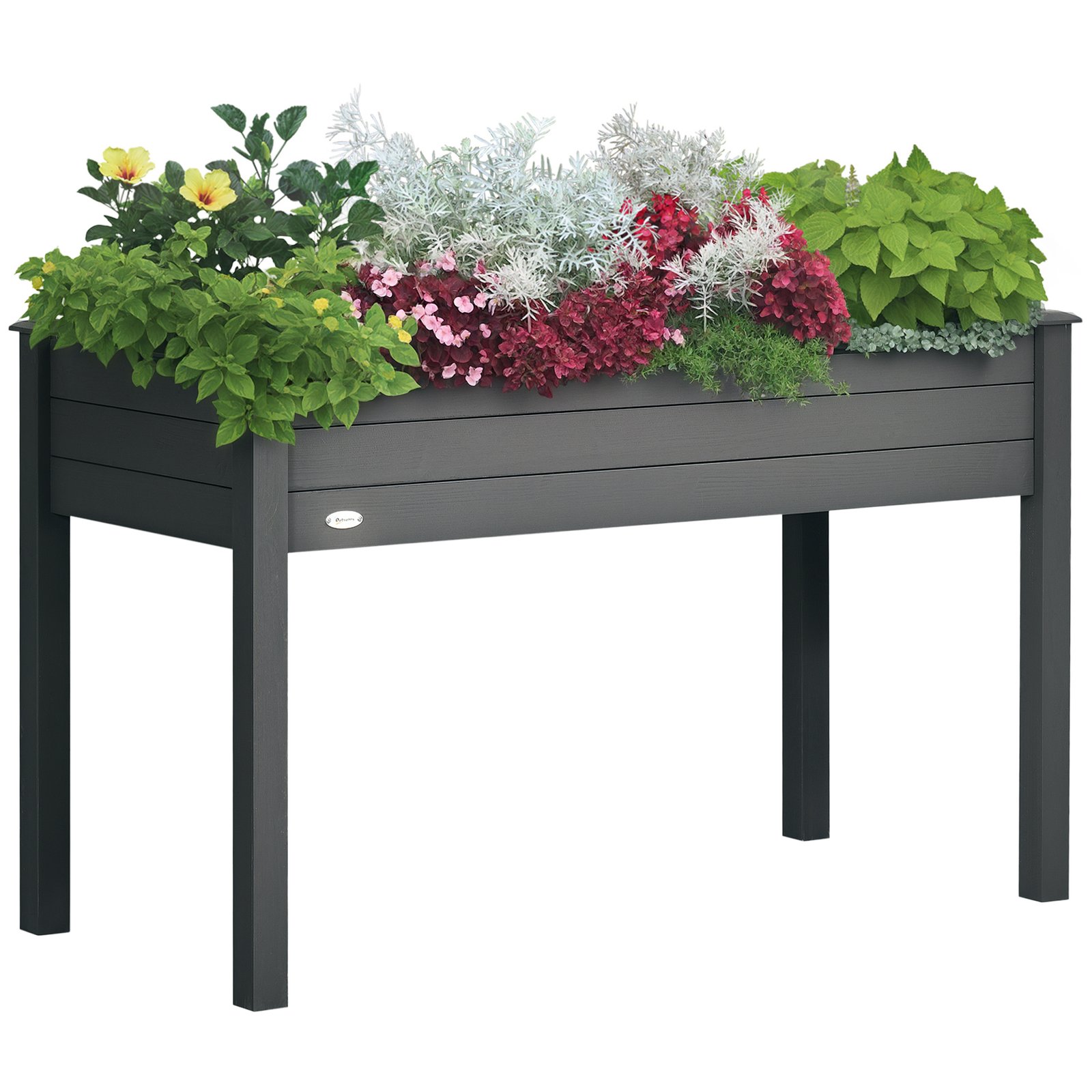 Dih808197ef1210e8.jpg 48" Raised Garden Bed, Elevated Wooden Planter Box with Holes for Vegetables, Herb, Flowers for Backyard, Dark Gray - Image 1