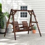 Wooden Porch Swing with Stand, 2-Seat Patio Swing Chair with Center Table, for Garden, Poolside, Backyard - Image 2