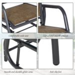 2 Pieces Outdoor Glider Chair, Steel Swing Chai with Curved Armrests for Porch, Garden, Poolside, Balcony, Mixed Brown - Image 7