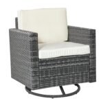 Outdoor Swivel Rocker, PE Wicker Dining Chair, 360 Degree Swivel Patio Glider with Cushions for Backyard, Lawn, Garden, Deck, Porch, Steel Frame, Cream White