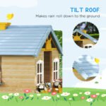 Wooden Playhouse for Kids Outdoor Garden with Working Door, Windows, Bench, Service Station, Flowers Pot Holder, Blue - Image 6