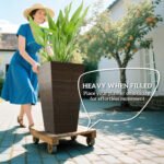 Set of 3 Tall Planters, 28" Outdoor Planter w/ Drainage Holes, Faux Wood Plastic Flower Pots, Brown - Image 4