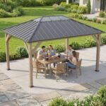 12' x 16' Hardtop Gazebo with Galvanized Steel Roof, UPF50+ Wood Permanent Pavilion with Clear Roof Top, Light Walnut - Image 8