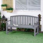 56" Outdoor Wood Bench, 2-Seater Garden Bench with Backrest and Armrest, Patio Bench for Patio, Porch, Poolside, Balcony, Gray - Image 2
