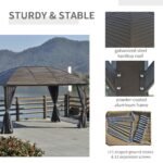 10' x 13' Hardtop Gazebo with Curtains, Netting, Pavilion with Steel Roof Ceiling Hook for Garden Patio, Gray - Image 5