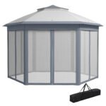 13' x 13' Pop Up Gazebo Hexagonal Canopy Shelter with 6 Zippered Mesh Netting for Patio Backyard Garden Wedding Party