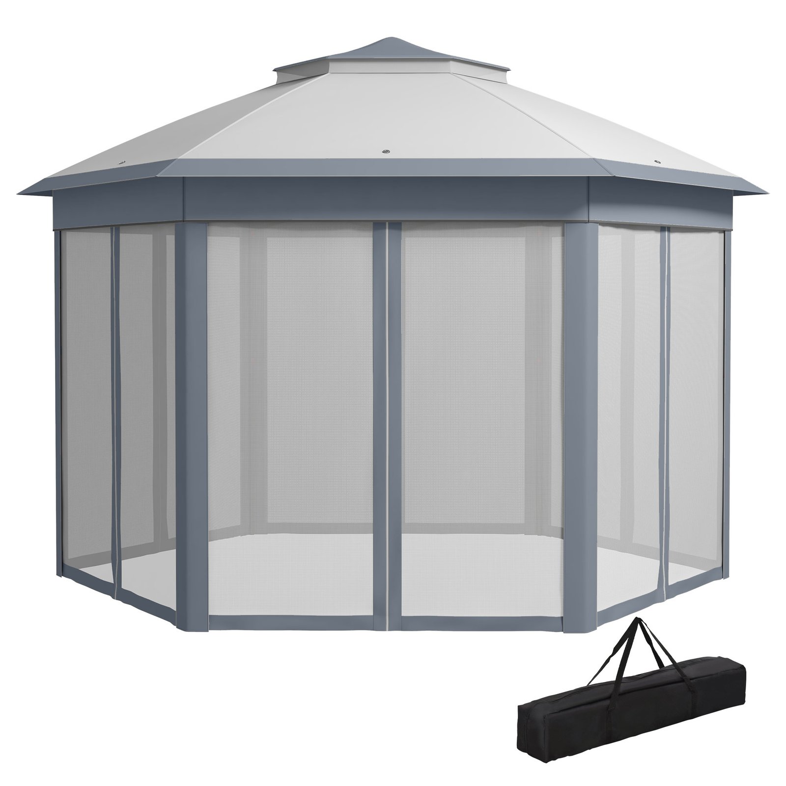 DpU6cb19491ad87c6.jpg 13' x 13' Pop Up Gazebo Hexagonal Canopy Shelter with 6 Zippered Mesh Netting for Patio Backyard Garden Wedding Party - Image 1