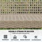 3-Seat Wicker Outdoor Couch Patio Sofa, Acacia Wood Patio Furniture with Steel Seat Armrests, 1000 LBS Capacity, Teak - Image 5