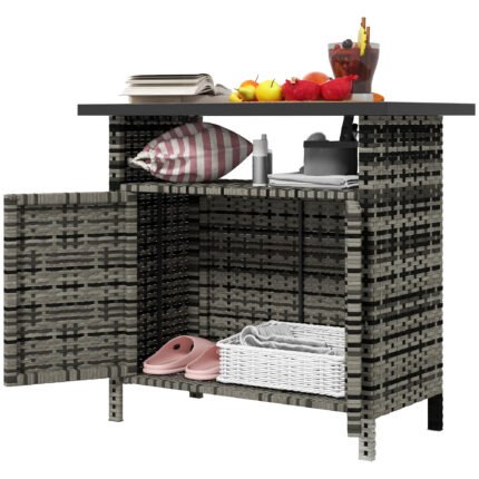 Wicker Outdoor Storage Cabinet with Two Doors and Shelf