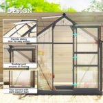 Polycarbonate Greenhouse, Heavy Duty Outdoor Aluminum Walk-in Green House Kit Vent Door, 6.2'x4.3'x6.6' Gray - Image 4