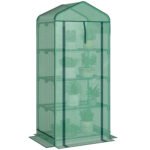 Mini Greenhouse with Screen Roof, 4 Tier Portable Small Greenhouse with High Strength PE Cover, Green