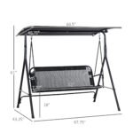 2-Seater Patio Swing Chair, Outdoor Adjustable Canopy Porch Swing with Armrests, Texeline Fabric and Steel Frame, Black - Image 3
