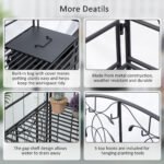 Folding Potting Bench Table, Metal Garden Workstation, Work Bench with Large Built-in Bag with Cover, 5 Hanging Hooks & Storage Shelf, Leaf Pattern - Image 6